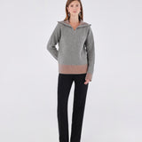 Double Color Zip-Up Alpaca Sweater