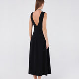 Deep V-Back Midi Dress