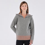 Double Color Zip-Up Alpaca Sweater