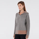 Double Color Zip-Up Alpaca Sweater